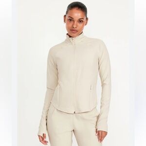 Old Navy PowerSoft Full Zip Athletic Jacket Beige Small Zip-Up Activewear